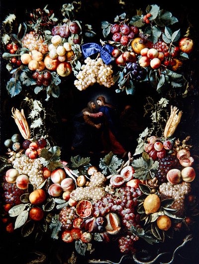 Besøget i en frugtkrans (olie på lærred) af Christiaan Luykx or Luycks