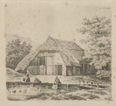 Tre kvinder vasker tøjet i Beek af Christiaan Wilhelmus Moorrees