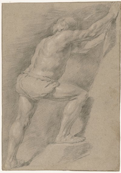 Studie af en nøgen mand med løftet ben af Christiaen Gillisz. van Couwenberg (attributed to)