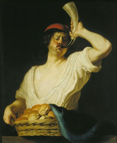 En bager blæser i sit horn, 1650. af Christiaen van Couwenbergh