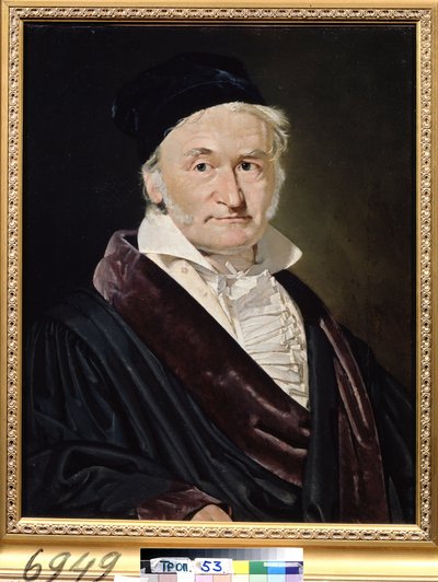 ""Portrait du scientifique allemand Karl (Carl) Friedrich Gauss (1777-1855)"" (Portræt af matematikeren, astronomen og fysikeren Carl Friedrich Gauss (1777-1855)) Peinture de Christian Albrecht Jensen (1792-1870) 1840 Dim. 66x52 cm Musee Pouchkine, M af Christian Albrecht Jensen
