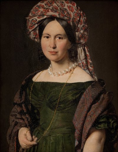Cathrine Jensen, født Lorenzen, kunstnerens hustru iført turban, 1842-1843 af Christian Albrecht Jensen