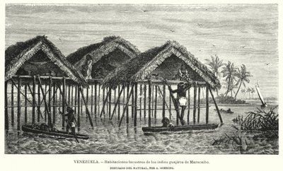 Lakeboliger af Wayuu (Guajiro) indianerne, Maracaibo, Venezuela (litho) af Christian Anton Goering