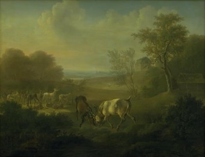Hjorte i Dyrehaven, i baggrunden Eremitagen af Christian David Gebauer