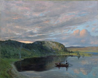 Sommeraften ved en højbjergsø (olie på lærred) af Christian Eriksen Skredsvig