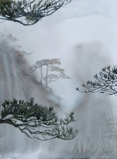 Last of the Mountains, 2015 (akvarel på papir) af Christian Furr