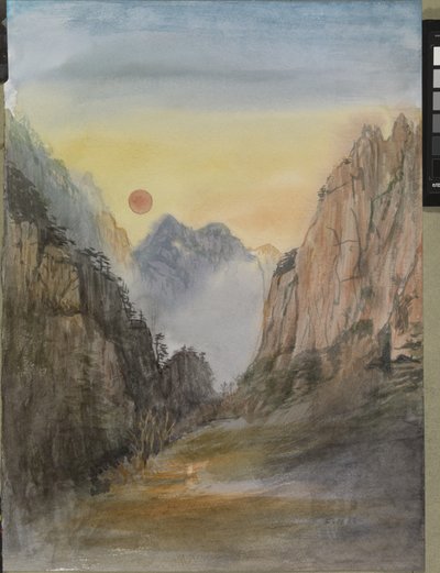 Pink Sun (Gold) Yellow Mountains, 2015 (akvarel på papir) af Christian Furr