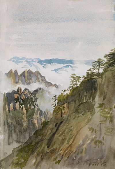 Yellow Mountain Pines, Huangshan, 2015 (akvarel på papir) af Christian Furr