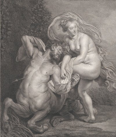 Deianeira modtog den forgiftede tunika fra Nessus, og den sårede kentaur faldt til..., 1778. af Christian Gottfried Schulze
