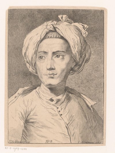 Portræt af en mand, muligvis et selvportræt af Christian Gottlieb Werner af Christian Gottlieb Werner (prentmaker)