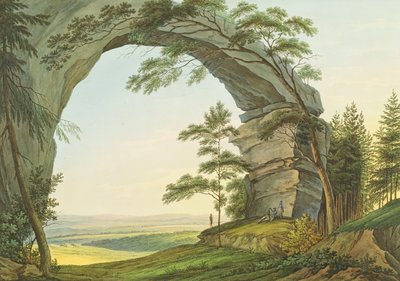 Udsigt over Prebischtor i det saksiske Schweiz på grænsen til Bøhmen (gravering med wc) af Christian Gottlob Hammer