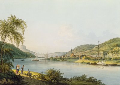 Udsigt over den sydlige del af Schandau ved Elben i Sachsen på grænsen til Bøhmen (gravering med akvarel) af Christian Gottlob Hammer