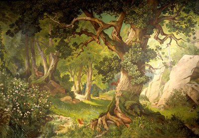Magikeren Klingsors have, fra Parzival-cyklussen, Great Music Room, ca. 1883-84 (vægmaleri) af Christian Jank