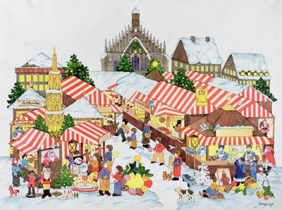 Christkindlmarket, Nürnberg, 1987 (wc på papir) af Christian Kaempf
