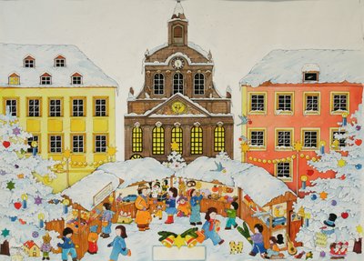 Julemarked, 2001 (akvarel på papir) af Christian Kaempf