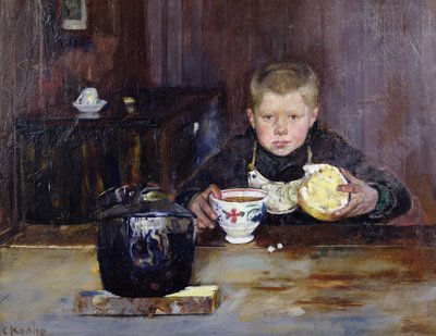 Ærende dreng drikker kaffe af Christian Krohg