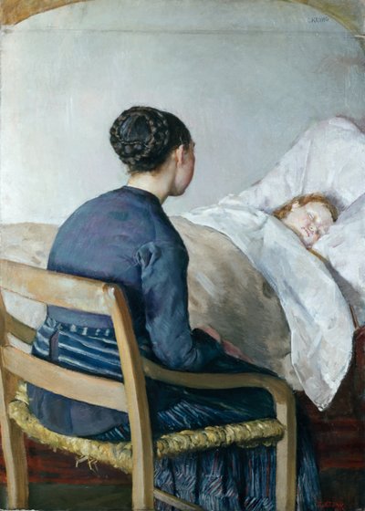 Mor ved sit syge barns seng af Christian Krohg