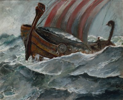 Vikingeskib i dårligt vejr af Christian Krohg