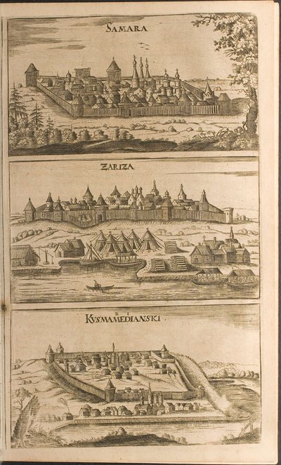 Samara, Tsaritsyn og Kozmodemyansk Illustration fra rejser til den store hertug af Muscovy og af Christian Lorenzen Rothgiesser