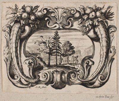 Emblem med en gartner og en amorin, som planter et træ af Christian Rothgiesser