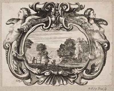 Emblem med mand, der lærer en hund kunstner af Christian Rothgiesser