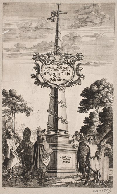 Titelside til Johann Albrecht Mandelslo, "Orientalsk rejsebeskrivelse [...], Slesvig 1668 af Christian Rothgiesser
