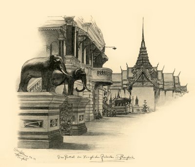 Indgang til det kongelige palads i Bangkok, Siam, 1898. af Christian Wilhelm Allers