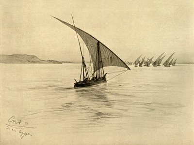 Feluccas ved Nilen, Kairo, Egypten, 1898. af Christian Wilhelm Allers