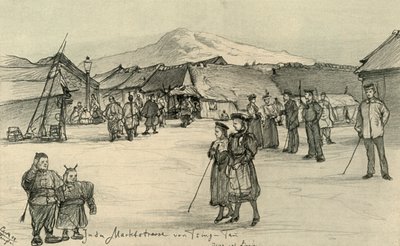 Grædende marked, Tsingtao, Kina, 1898. af Christian Wilhelm Allers