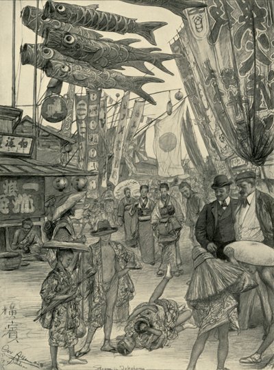Gadescene, Yokohama, Japan, 1898. af Christian Wilhelm Allers