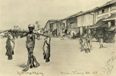 Gadebillede i en fiskerby, Mutwal, Ceylon, 1898. af Christian Wilhelm Allers