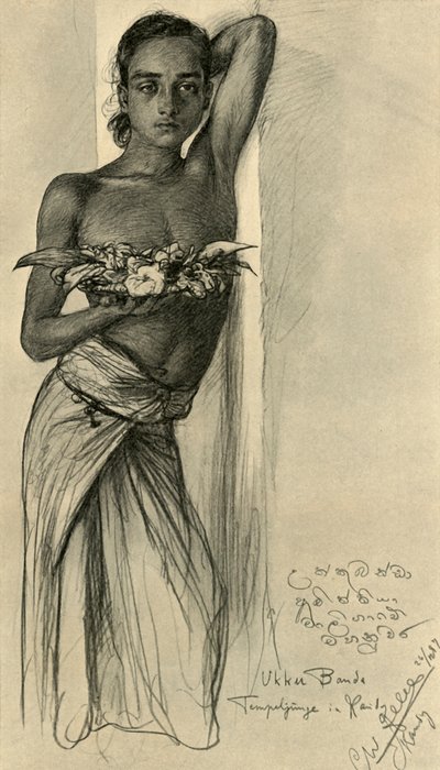 Ukku Banda, ung mand ved et tempel, Kandy, Ceylon, 1898. af Christian Wilhelm Allers