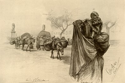 Kvinde og barn nær Kobri el Gezira-broen, Kairo, 1898. af Christian Wilhelm Allers
