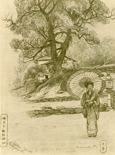 Kvinde med parasol, Nagasaki, Japan, 1898. af Christian Wilhelm Allers