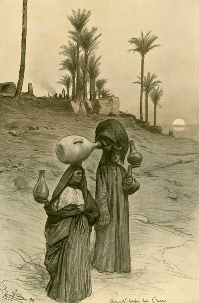 Kvinder bærer vandpotter på bredden af Nilen, Cairo, Egypten, 1898. af Christian Wilhelm Allers
