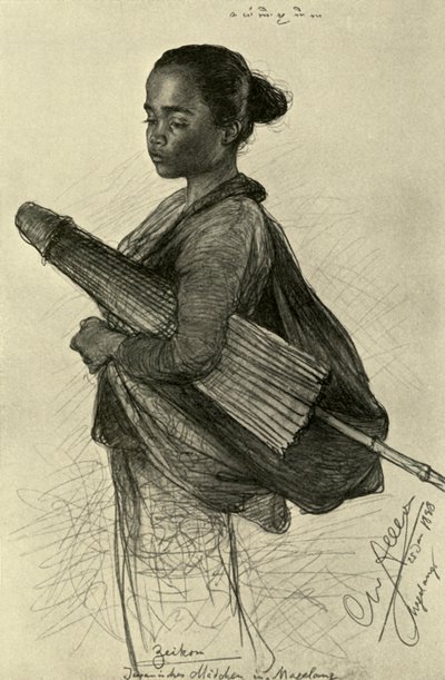 Ung kvinde med parasol, Magalang, Java, 1898. af Christian Wilhelm Allers