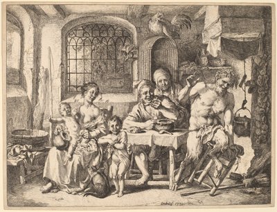 En satyr på besøg hos en bondefamilie af Christian Wilhelm Ernst Dietrich