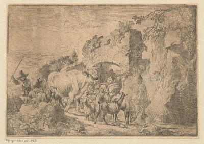 Hyrde med flok ved en ruin af Christian Wilhelm Ernst Dietrich