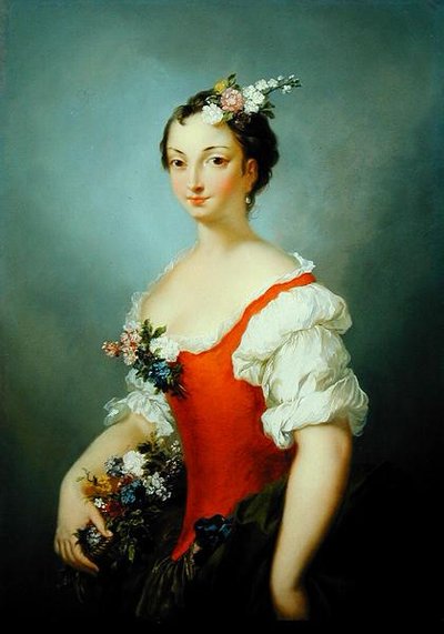 Portræt af en dame med blomster (olie på panel) af Christian Wilhelm Ernst Dietrich
