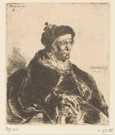 Siddende gammel kvinde af Christian Wilhelm Ernst Dietrich