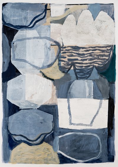 Horizons, 2023 (collage, akryl, husmaling, blandede medier på kort) af Christina Fedyk
