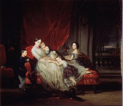 ""Portræt af storhertuginde Marie Nikolaievna af Rusland (1819-1876) med fire af hendes børn (Marie, Nicolas, Eugenie og Eugene bebe)"" Maleri af Christina Robertson (1796-1854) 1849 Statens russiske museum, Sankt Petersborg af Christina Robertson