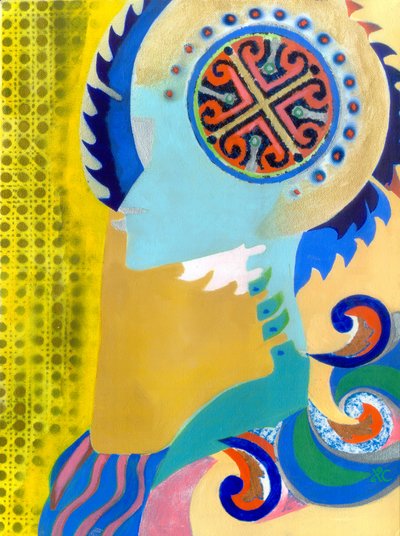 Crusader, ca. 1999 (olie på lærred med collage) af Christina Saj
