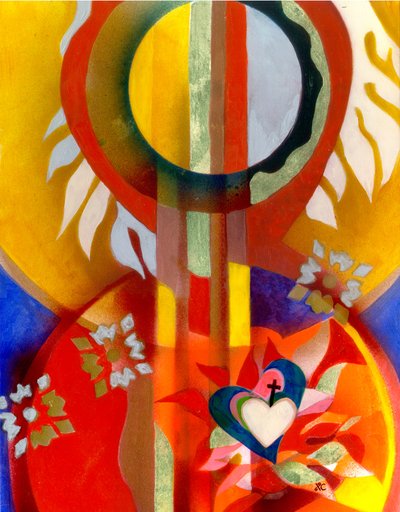 Our Lady of the Sacred Heart, ca. 2010 (akryl på panel med bladguld) af Christina Saj