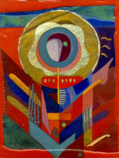 Red Angel, ca. 2005 (æggetempera på gesso-panel med bladguld) af Christina Saj