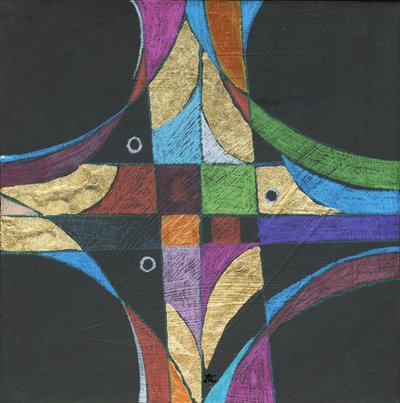 Sign Of The Cross, ca. 2013 (akryl og farveblyant med bladguld på panel) af Christina Saj