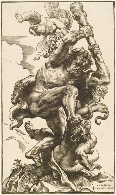 Hercules kæmper mod raseri og uenighed af Christoffel Jegher after Sir Peter Paul Rubens