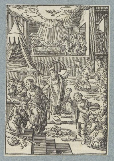 Apostle døber nye troende i Jerusalem af Christoffel van Sichem (II)