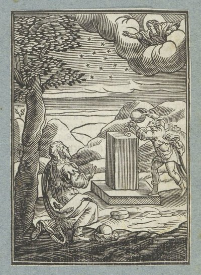 Guds pagt med Abraham; Jakob salver den sten, han sov på af Christoffel van Sichem (II)