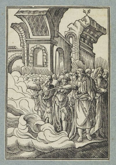 Moses deler vandet med sin stav af Christoffel van Sichem (II)